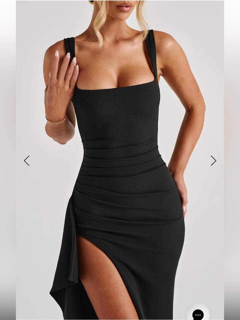 Black Square-Neck High-Low Evening Dress with Side Drape